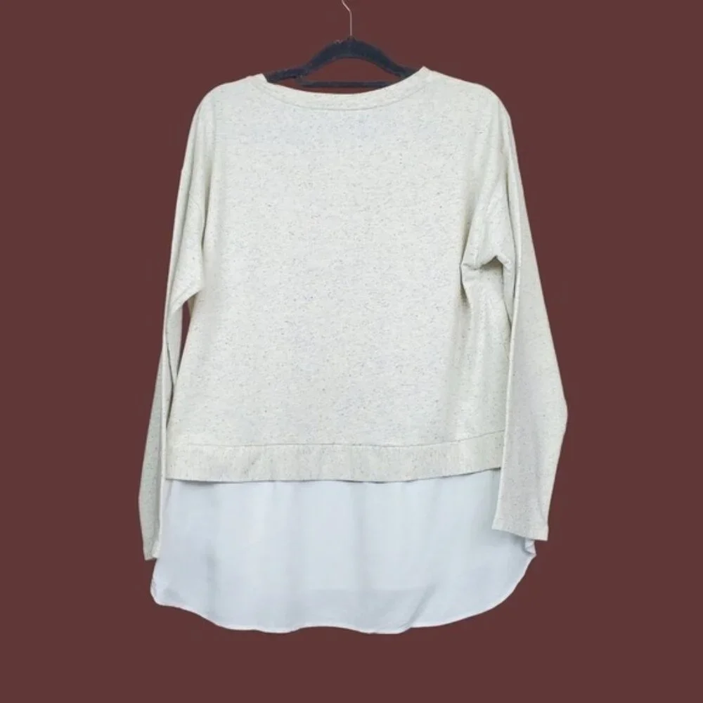 Loft Womens Ivory Speckled Layered Tie Knot Front Sweatshirt Top Size L NWT - Picture 2 of 5